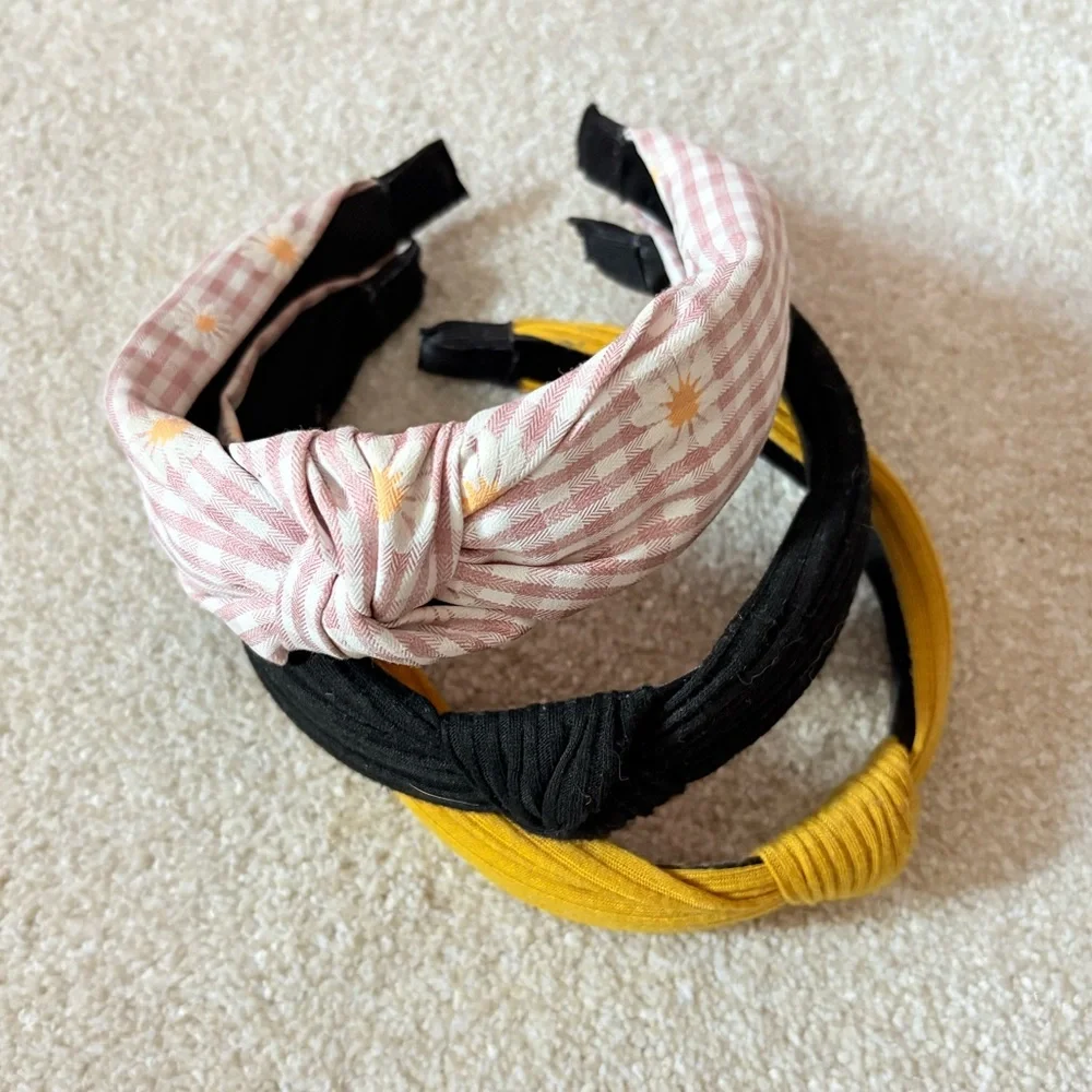 Stylish Kids Headband Set - Pink, Black, Yellow